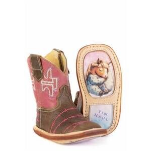 NEW TIN HAUL girls infant barbed wire belle leather boot in brown/blush